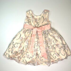 NEW Little Angels Embroidery Pink Silver Party Princess dress with sash Size 3Y
